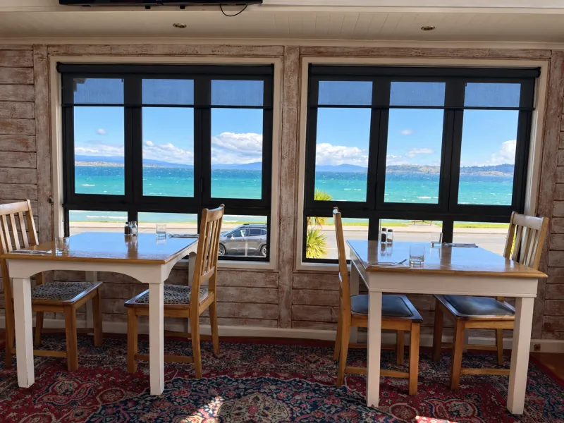 Lake Taupō through the restaurant windows